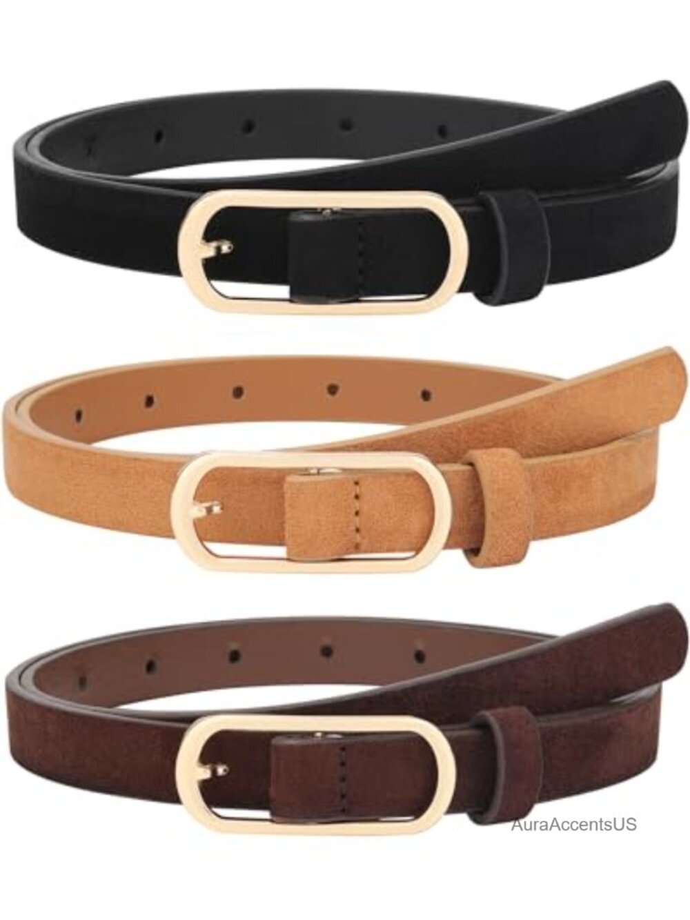 Skinny Belts for Women Set of 3 Faux Suede Waist Belt for Dresses